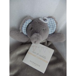 Mothercare - Schmusetuch - Elefant - grau und blau/weiß karierte Örchen - ca. 25 cm lang